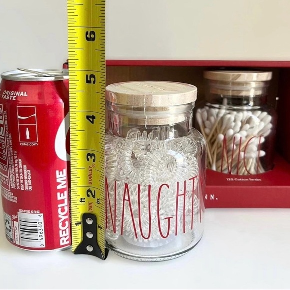 Rae Dunn Naughty and Nice Hair Ties and Cotton Swabs Christmas Glass Jar Set - Picture 6 of 6
